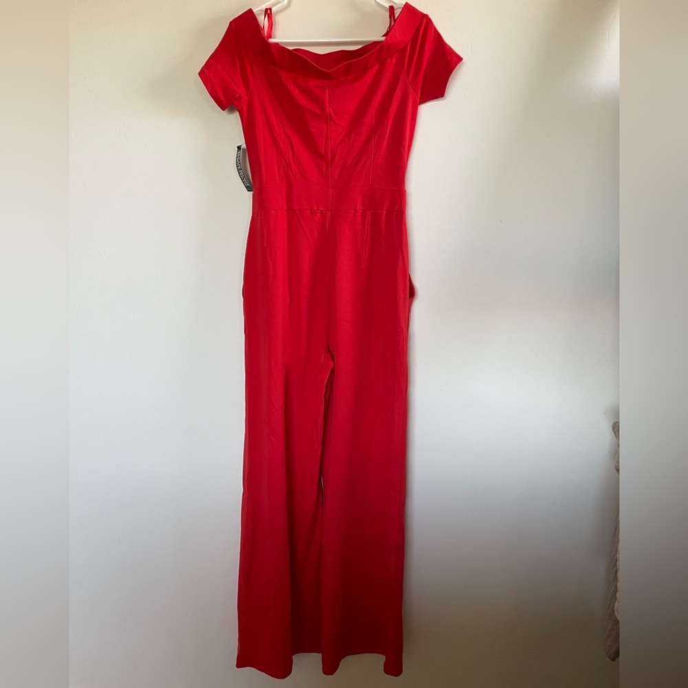 NY&CO Off-Shoulder Orange/Red Jumpsuit with Pockets